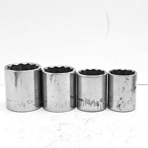 Craftsman Socket Set 4 Pc SAE 12 Point 1/2" Drive 7/8–1 1/8 VTG USA Garage Tools